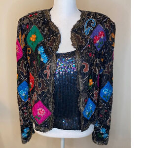 Vintage Judith Ann Creation Sequin & Beaded Silk Jacket – Size Small